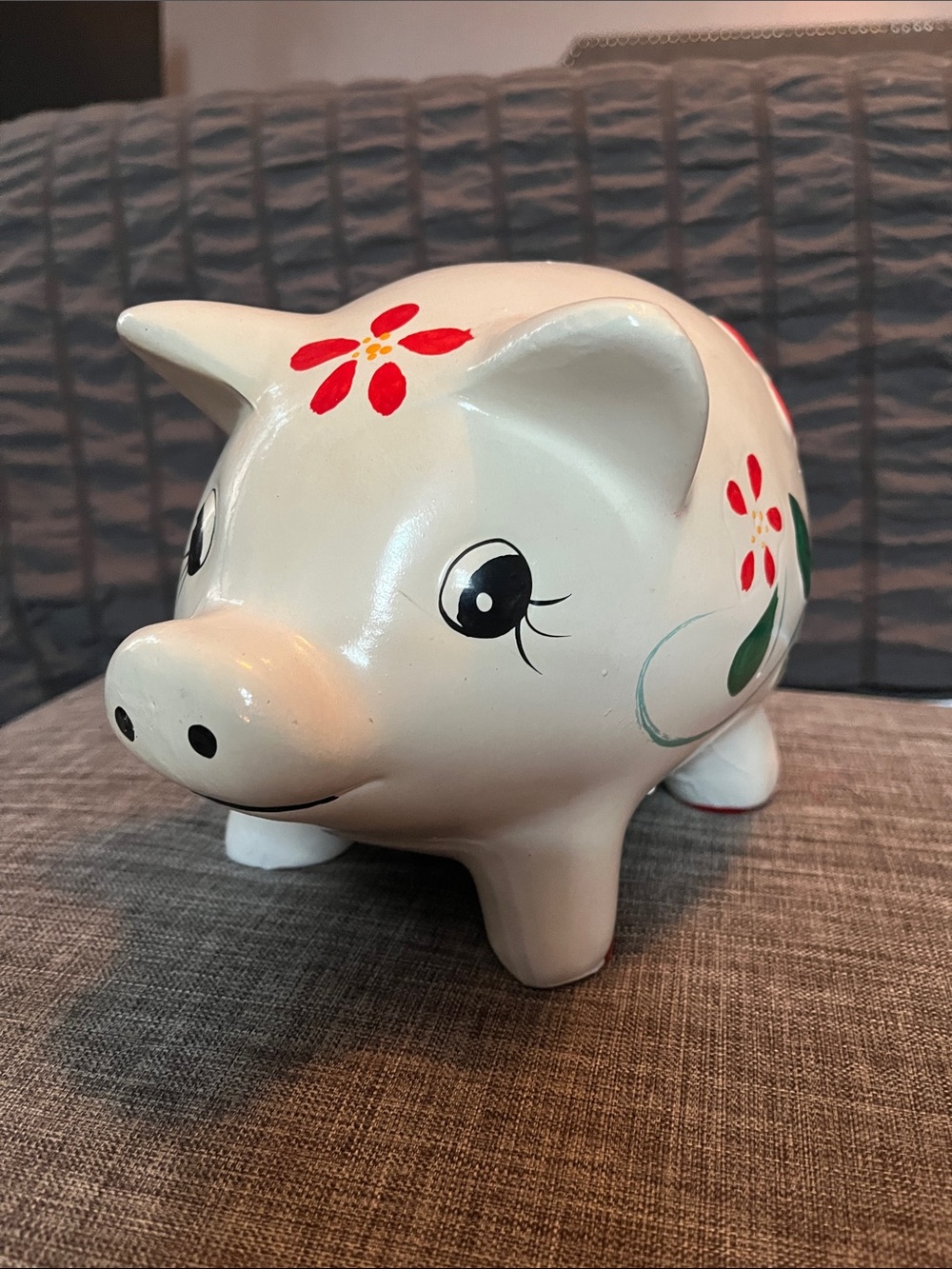 White Floral Ceramic Pig Bank - Charming Money Saver